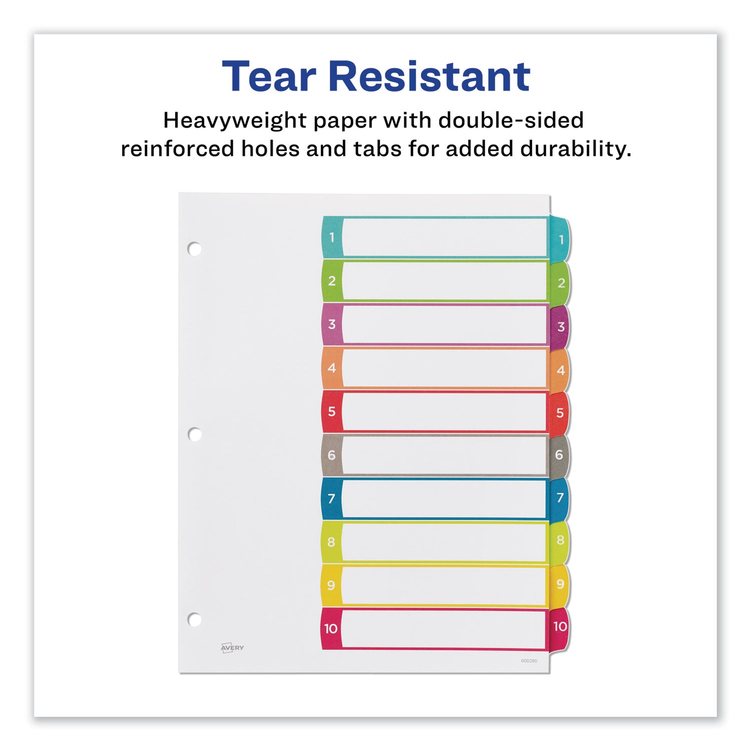 Avery Customizable TOC Ready Index Multicolor Tab Dividers, 10-Tab, 1 to 10, 11 x 8.5, White, Contemporary Color Tabs, 1 Set (11842)