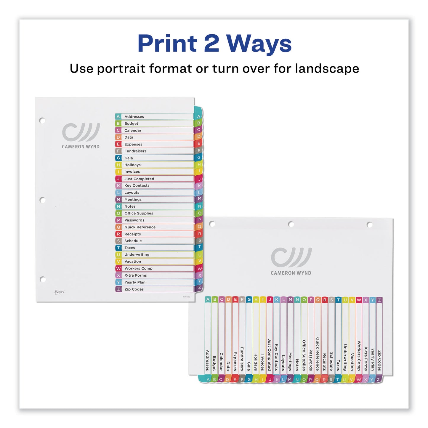 Avery Customizable TOC Ready Index Multicolor Tab Dividers, 26-Tab, A to Z, 11 x 8.5, White, Contemporary Color Tabs, 1 Set (11844)