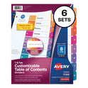 Avery Customizable TOC Ready Index Multicolor Tab Dividers, 8-Tab, 1 to 8, 11 x 8.5, White, Traditional Color Tabs, 6 Sets (11186)