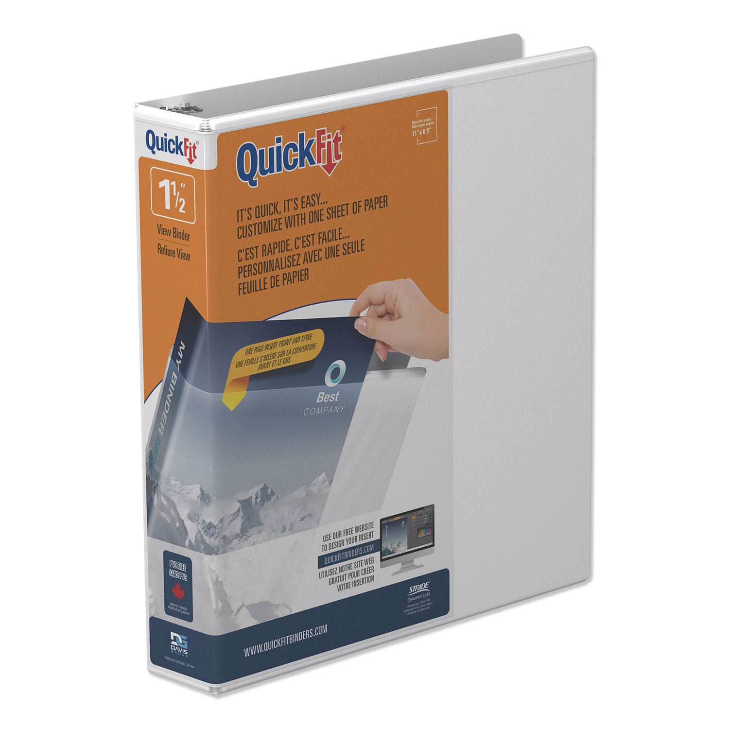 Stride QuickFit Round-Ring View Binder, 3 Rings, 1.5" Capacity, 11 x 8.5, White (88020)