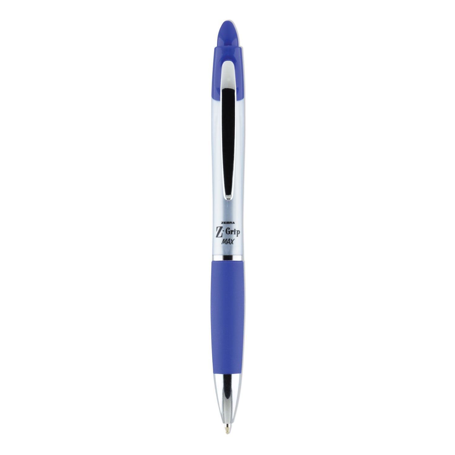 Zebra Z-Grip MAX Ballpoint Pen, Retractable, Medium 1 mm, Blue Ink, Silver/Blue Barrel, 12/Pack (22420)