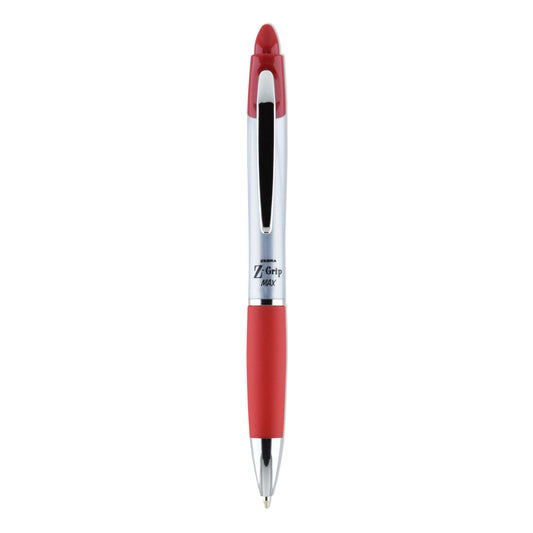 Zebra Z-Grip MAX Ballpoint Pen, Retractable, Medium 1 mm, Red Ink, Silver/Red Barrel, 12/Pack (22430)