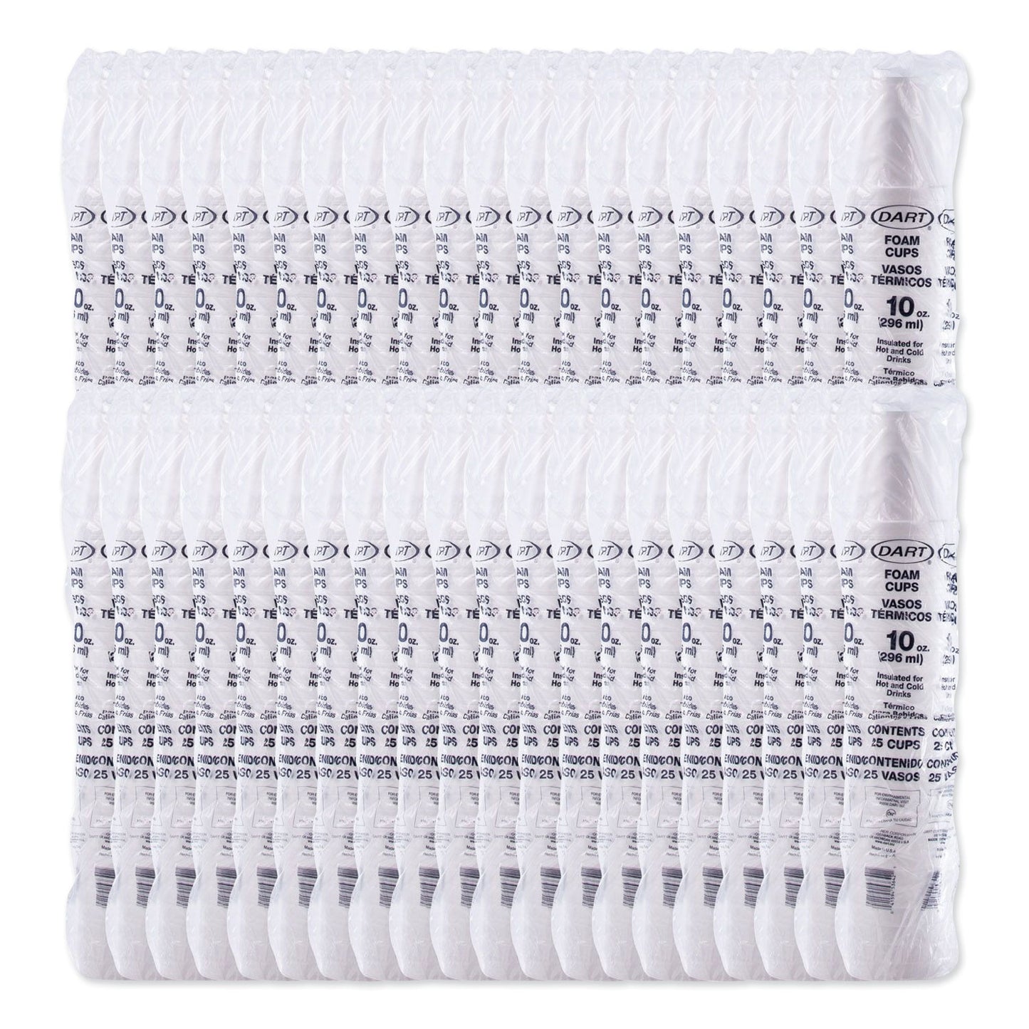 Dart Foam Drink Cups, 10 oz, White, 25/Bag, 40 Bags/Carton (10J10)
