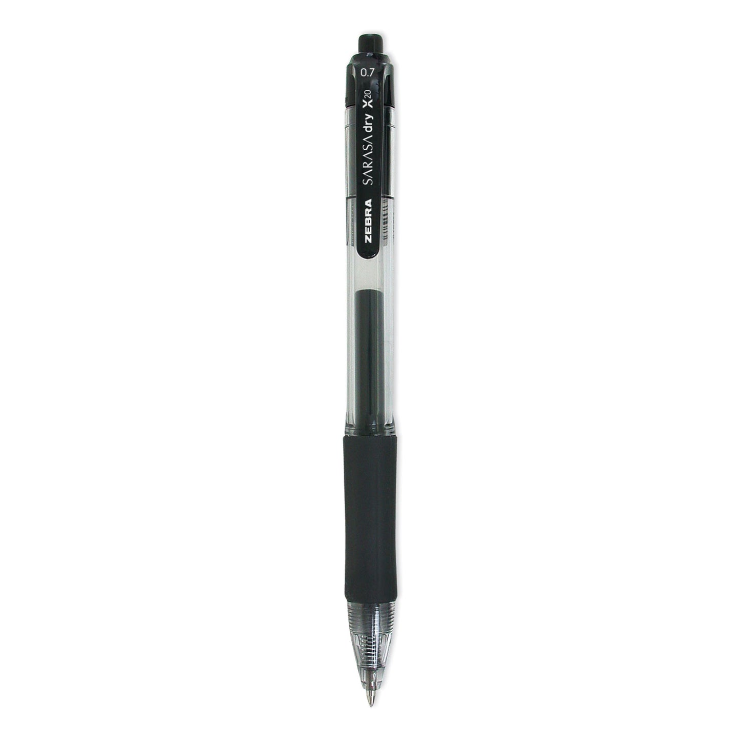 Zebra Sarasa Dry Gel X20 Gel Pen, Retractable, Medium 0.7 mm, Black Ink, Clear/Black Barrel, 12/Pack (46810)