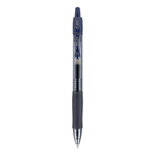 Pilot G2 Premium Gel Pen, Retractable, Fine 0.7 mm, Navy Blue Ink, Smoke/Blue Barrel, Dozen (31187)