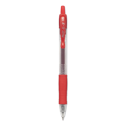 Pilot G2 Premium Gel Pen, Retractable, Extra-Fine 0.5 mm, Red Ink, Smoke/Red Barrel, Dozen (31004)