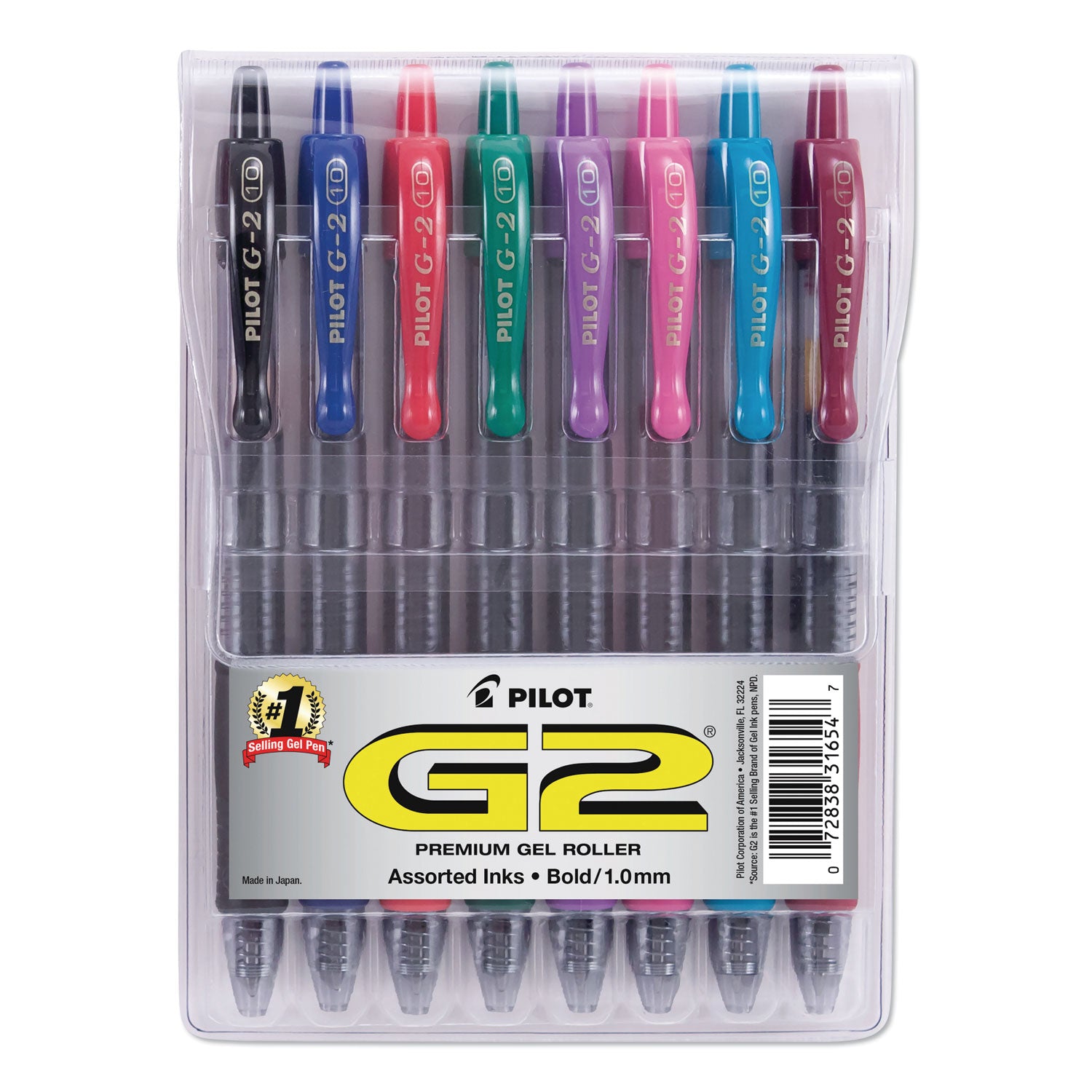 Pilot G2 Premium Gel Pen Convenience Pack, Retractable, Bold 1 mm, Assorted Ink and Barrel Colors, 8/Pack (31654)