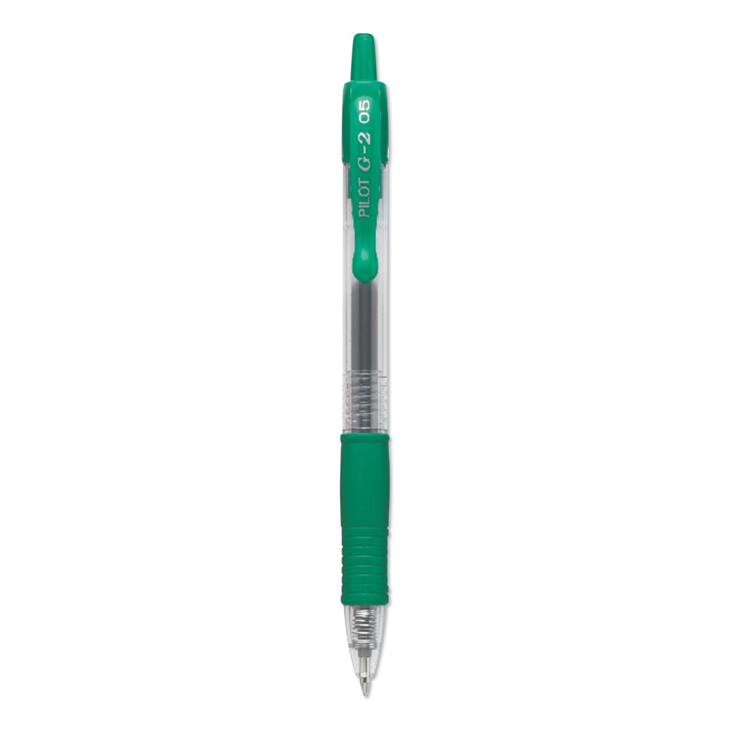 Pilot G2 Premium Gel Pen, Retractable, Extra-Fine 0.5 mm, Green Ink, Smoke/Green Barrel, Dozen (31005)