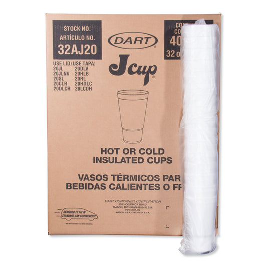 Dart Foam Drink Cups, 32 oz, White, 16/Bag, 25 Bags/Carton (32AJ20)