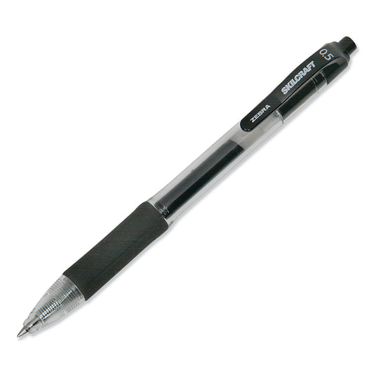 AbilityOne 7520016471706, SKILCRAFT Gel Pen, Retractable, Fine 0.5 mm, Black Ink, Clear/Black Barrel, Dozen