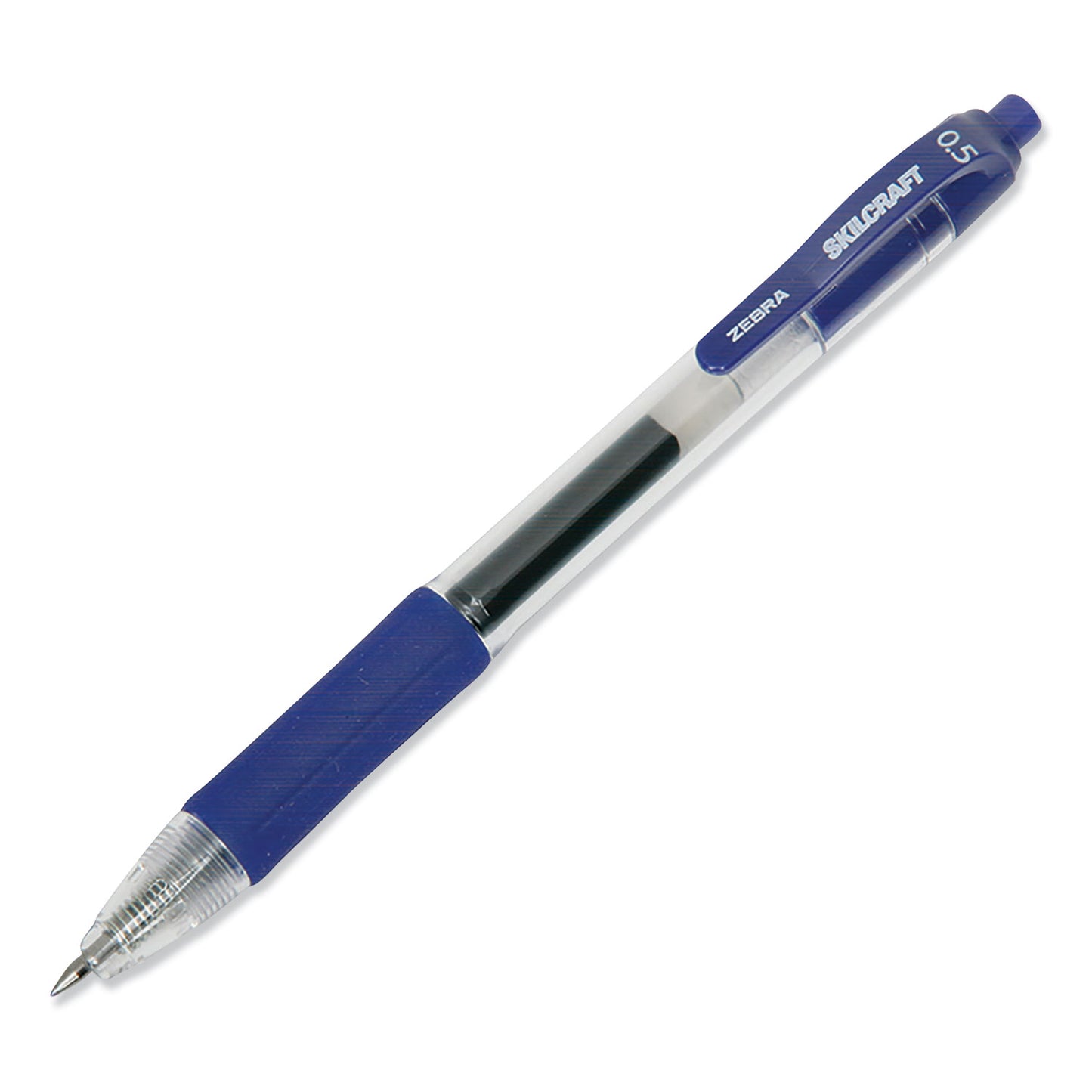 AbilityOne 7520016473134, SKILCRAFT Gel Pen, Retractable, Fine 0.5 mm, Blue Ink, Clear/Blue Barrel, Dozen