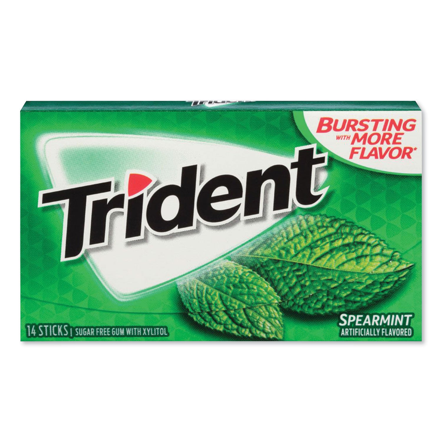 Trident Sugar-Free Gum, Spearmint, 14 Sticks/Pack, 12 Packs/Box (MOZ01106)