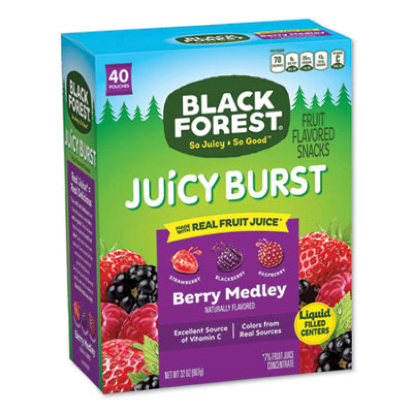 Black Forest Juicy Burst Fruit Flavored Snack, Berry Medley, 32 oz, 40/Box (FER02067)