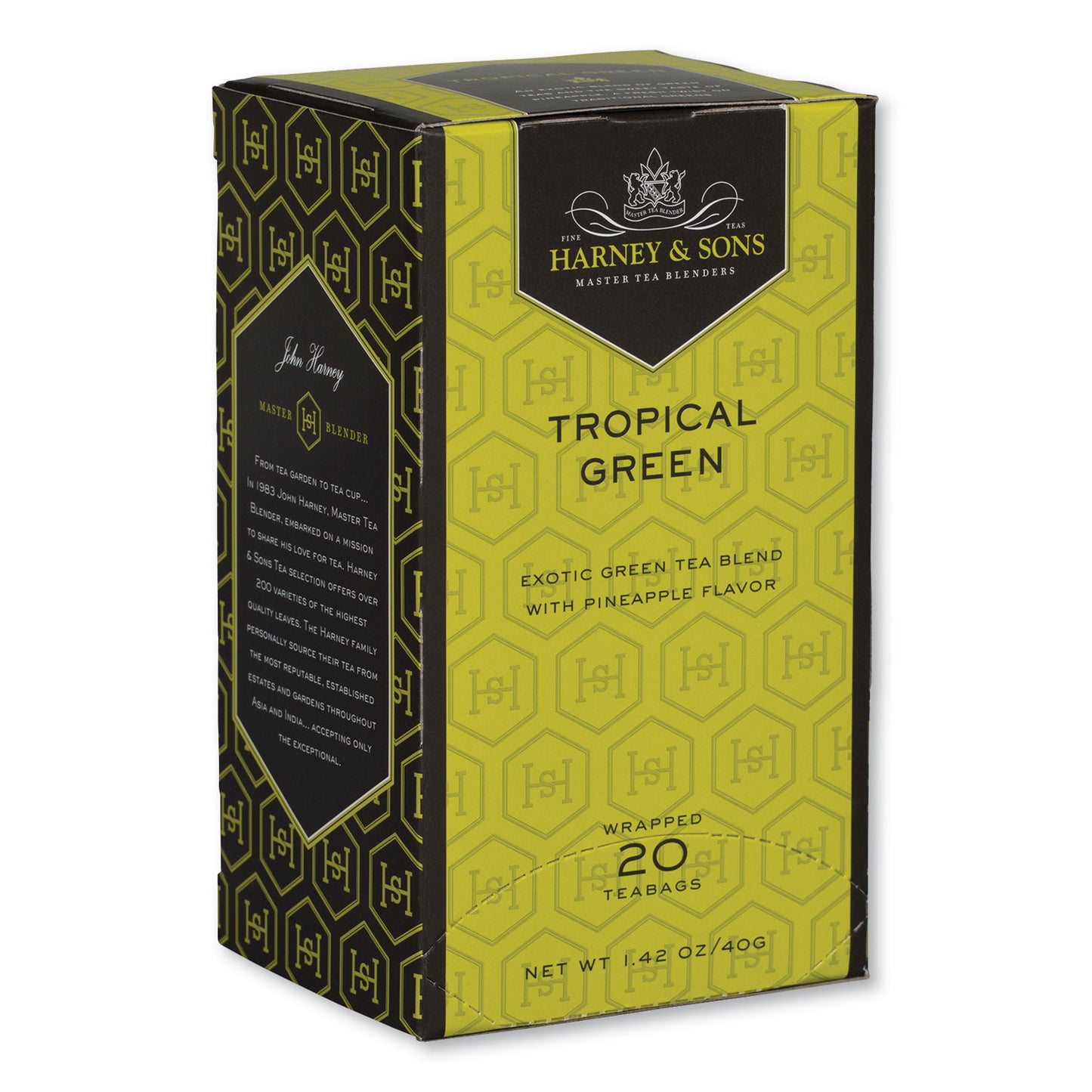 Harney & Sons Premium Tea, Tropical Green Tea, Individually Wrapped Tea Bags, 20/Box (HSF30640)