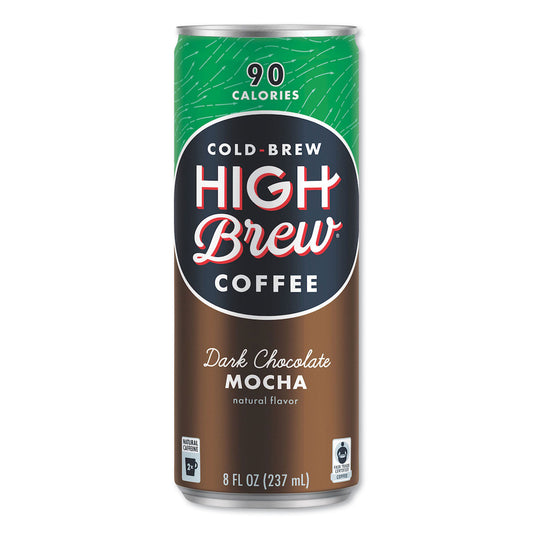 HIGH Brew Coffee Cold Brew Coffee + Protein, Dark Chocolate Mocha, 8 oz Can, 12/Pack (00503)