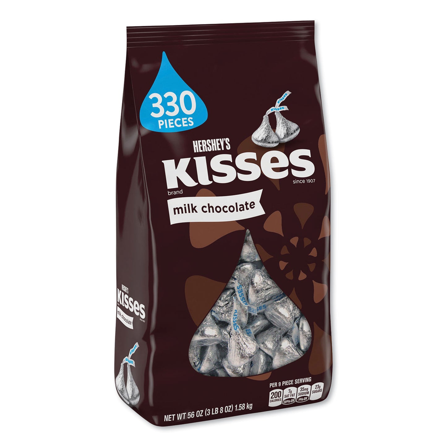 Hershey's KISSES, Milk Chocolate, Silver Wrappers, 56 oz Bag (12295)