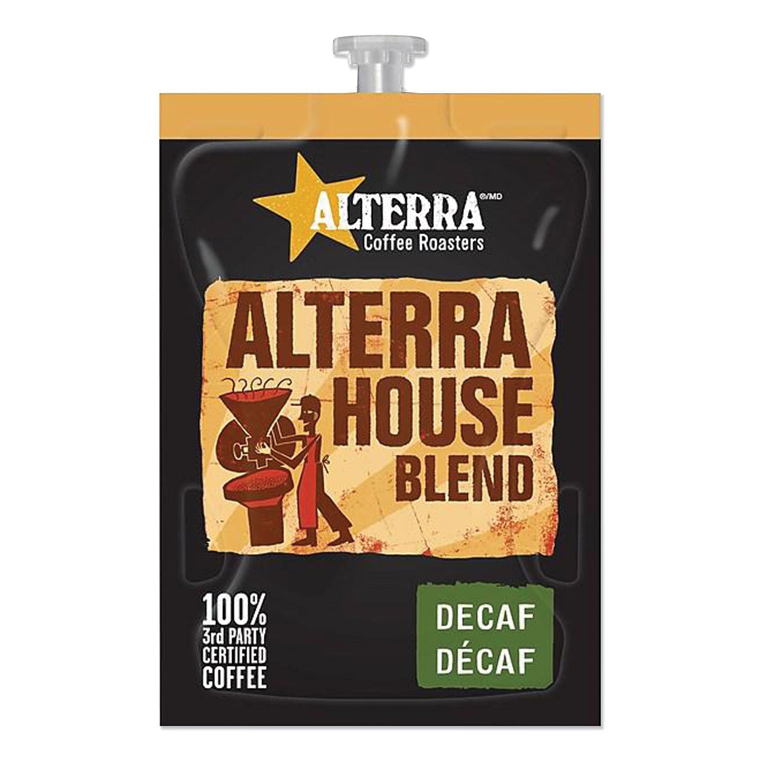 Alterra Coffee Freshpack Pods, House Blend Decaf, Light Roast, 0.25, 100/Carton (MDRA187)