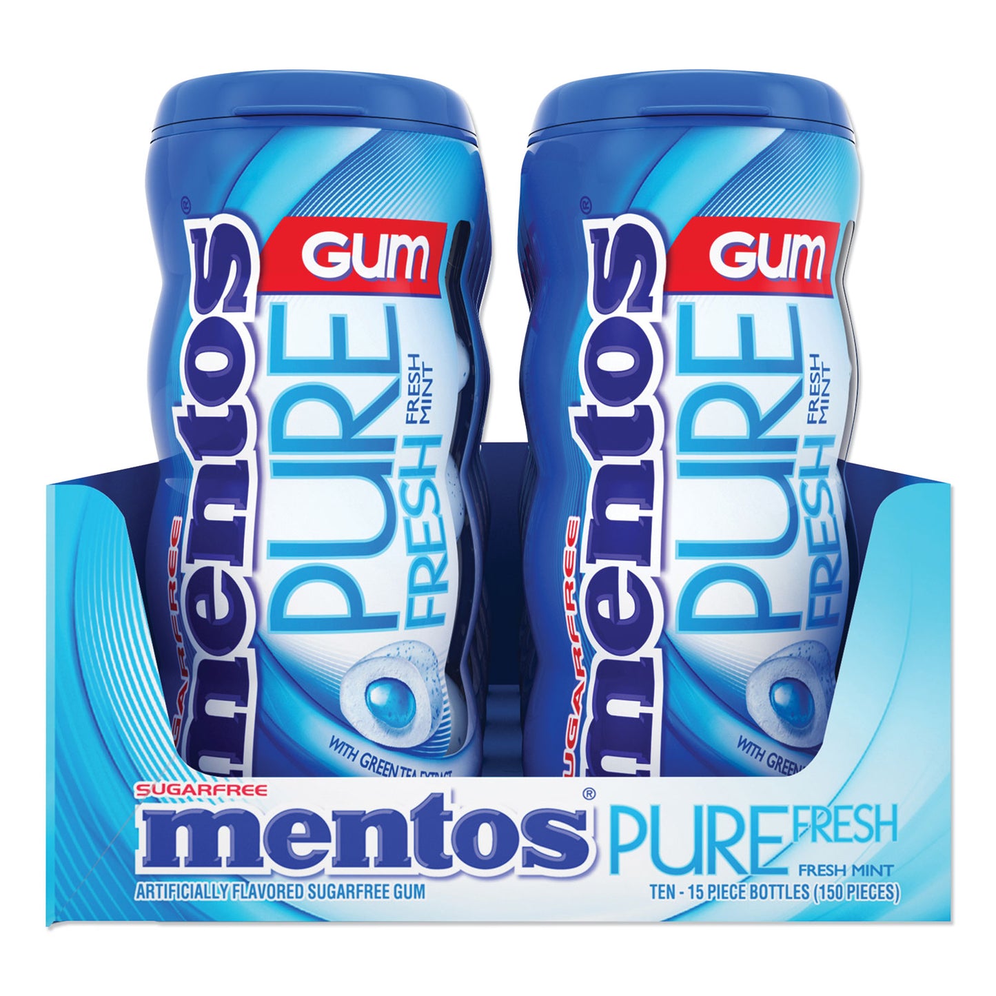 Mentos Pure Fresh Sugar-Free Gum, Mint, 15 Pieces/Pack, 10 Packs/Box (VAM1463620)