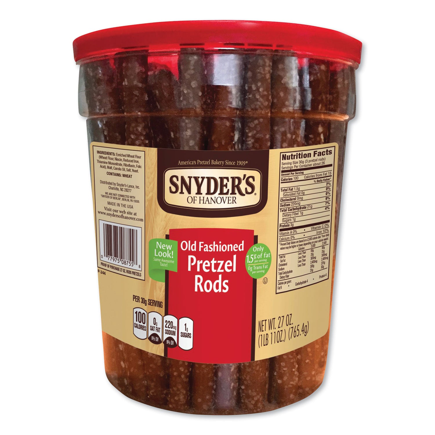 Snyder's Old Fashioned Pretzel Rods, Salted, 27 oz Barrel (087550)