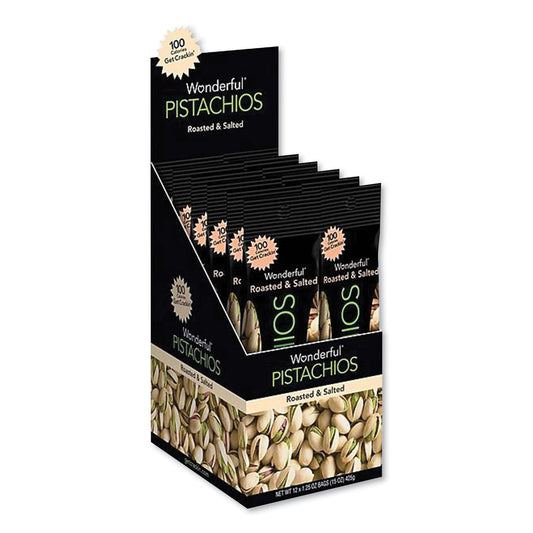 Paramount Farms Wonderful Pistachios, Roasted and Salted, 1.25 oz Tube, 12/Box (PAR91345)