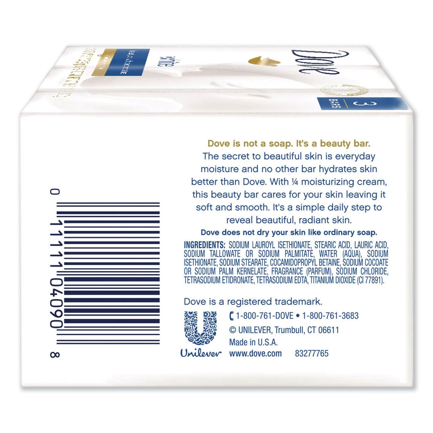 Dove White Beauty Bar, Light Scent, 3.17 oz, 3/Pack (04090PK)