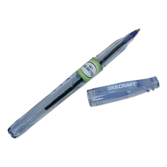 AbilityOne 7520016827166, SKILCRAFT Recycled Water Bottle Ballpoint Pen, Stick, Fine 0.5 mm, Blue Ink, Clear Barrel, Dozen