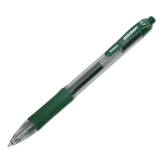 AbilityOne 7520016826563, SKILCRAFT Zebra Gel Pen, Retractable, Medium 0.7 mm, Green Ink, Green/Clear Barrel, Dozen