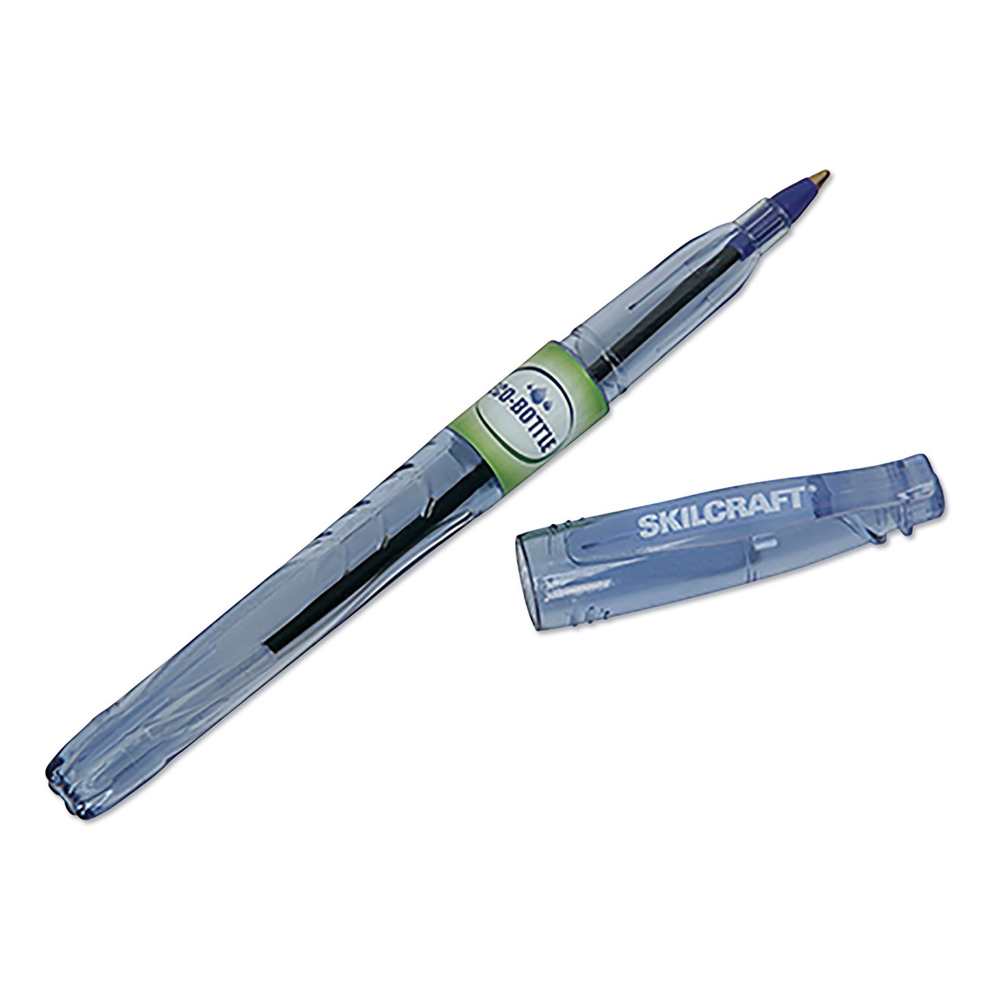 AbilityOne 7520016827163, SKILCRAFT Recycled Water Bottle Ballpoint Pen, Stick, Medium 0.7 mm, Blue Ink, Clear Barrel, Dozen