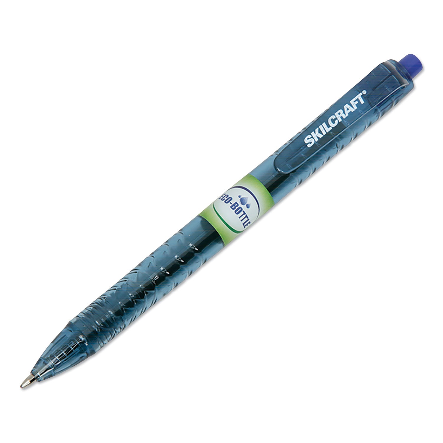 AbilityOne 7520016827167, SKILCRAFT Recycled Water Bottle Ballpoint Pen, Retractable, Medium 0.7 mm, Blue Ink, Clear Barrel, Dozen