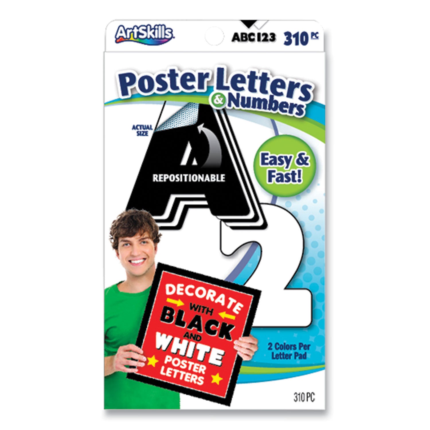 ArtSkills Black and White Poster Letters and Numbers, 10"h, 310/Pack (PA1442)