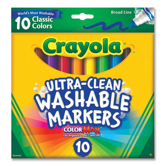 Crayola Ultra-Clean Washable Markers, Broad Bullet Tip, Assorted Colors, 10/Pack (587851)