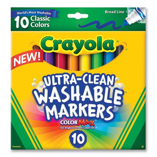 Crayola Ultra-Clean Washable Markers, Broad Bullet Tip, Assorted Colors, 10/Pack (587851)