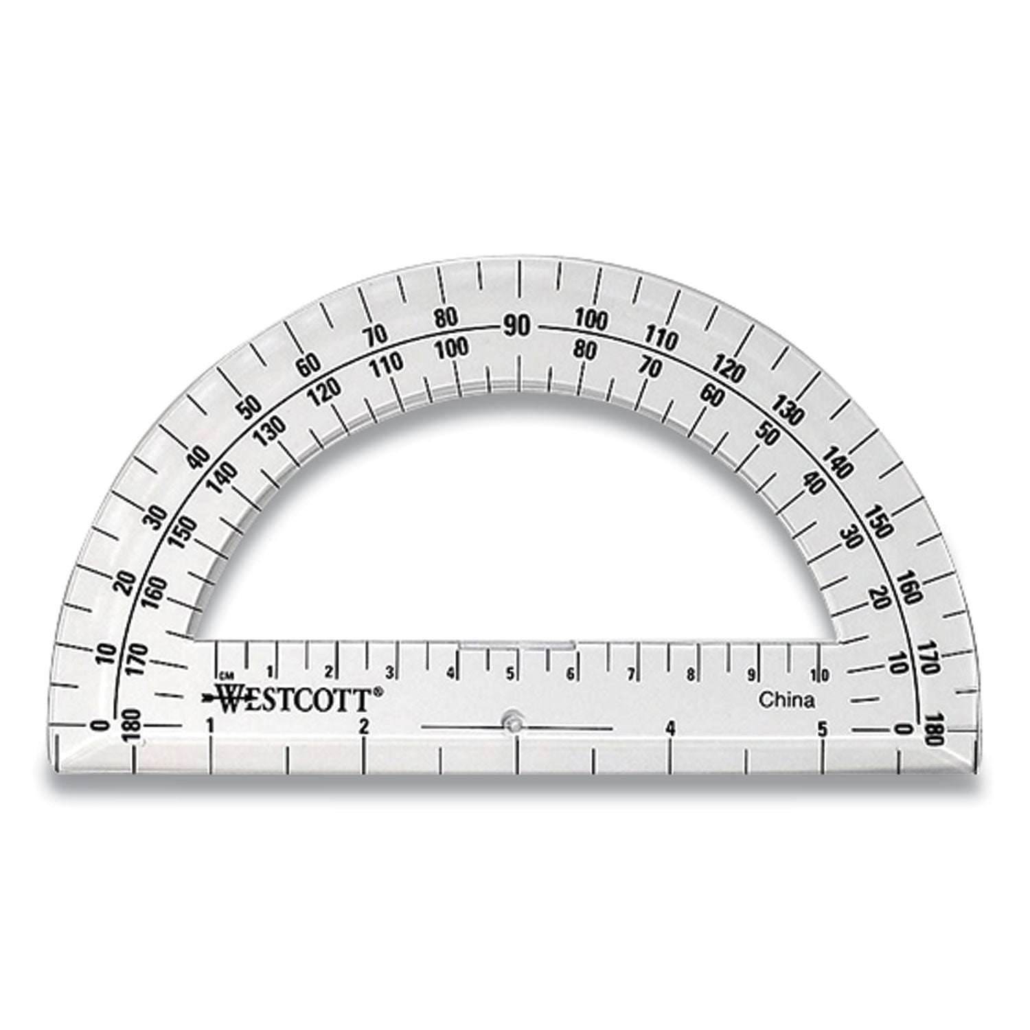 Westcott 180 Degree Protractor, Plastic, 6" Ruler Edge/180 Degree, Clear (11200)