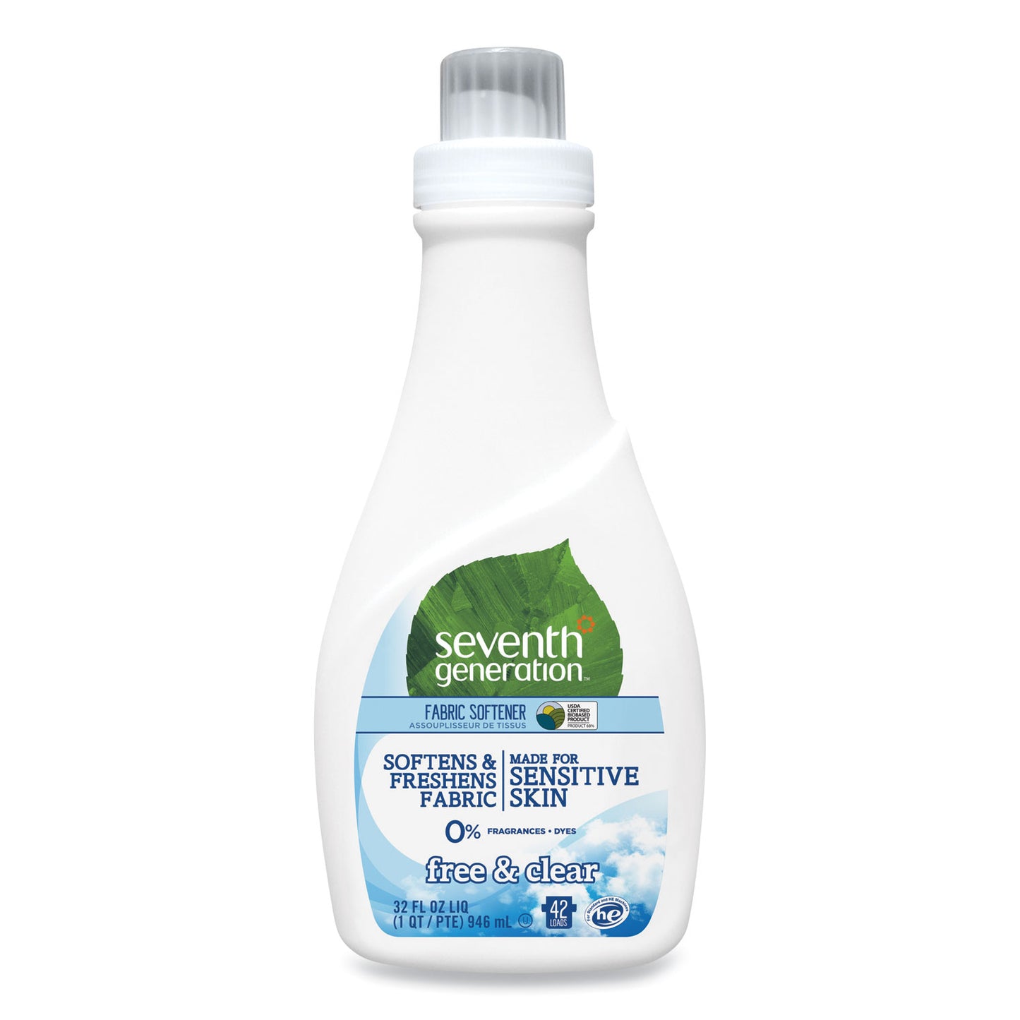 Seventh Generation Natural Liquid Fabric Softener, Free and Clear, 42 Loads, 32 oz Bottle, 6/Carton (22833)