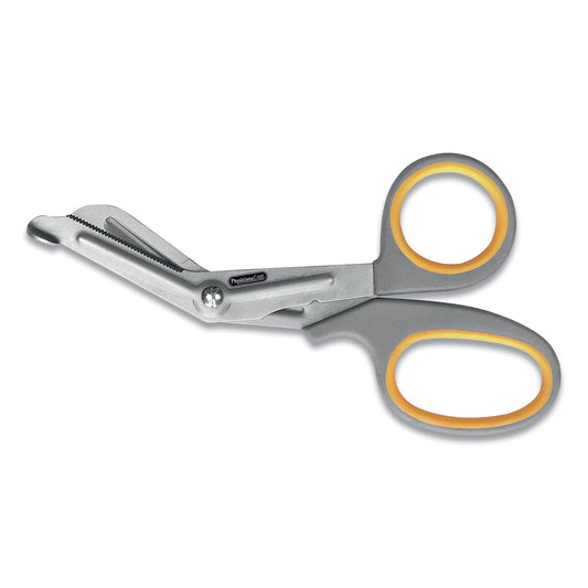 First Aid Only Titanium-Bonded Angled Medical Shears, 7" Long, 3" Cut Length, Crane-Style Gray/Yellow Handle (90292)