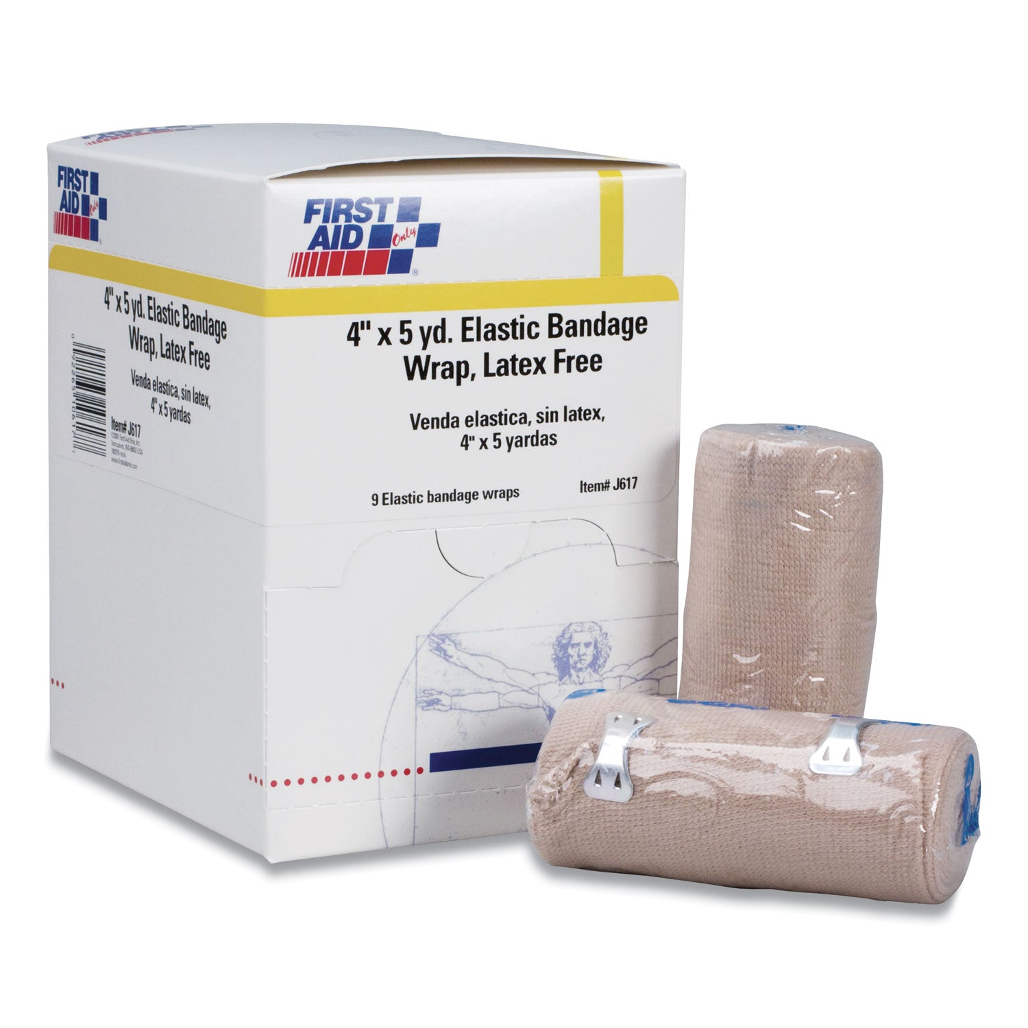 First Aid Only Reusable Elastic Bandage Wrap, 4" x 15 ft, 9/Box (5903)