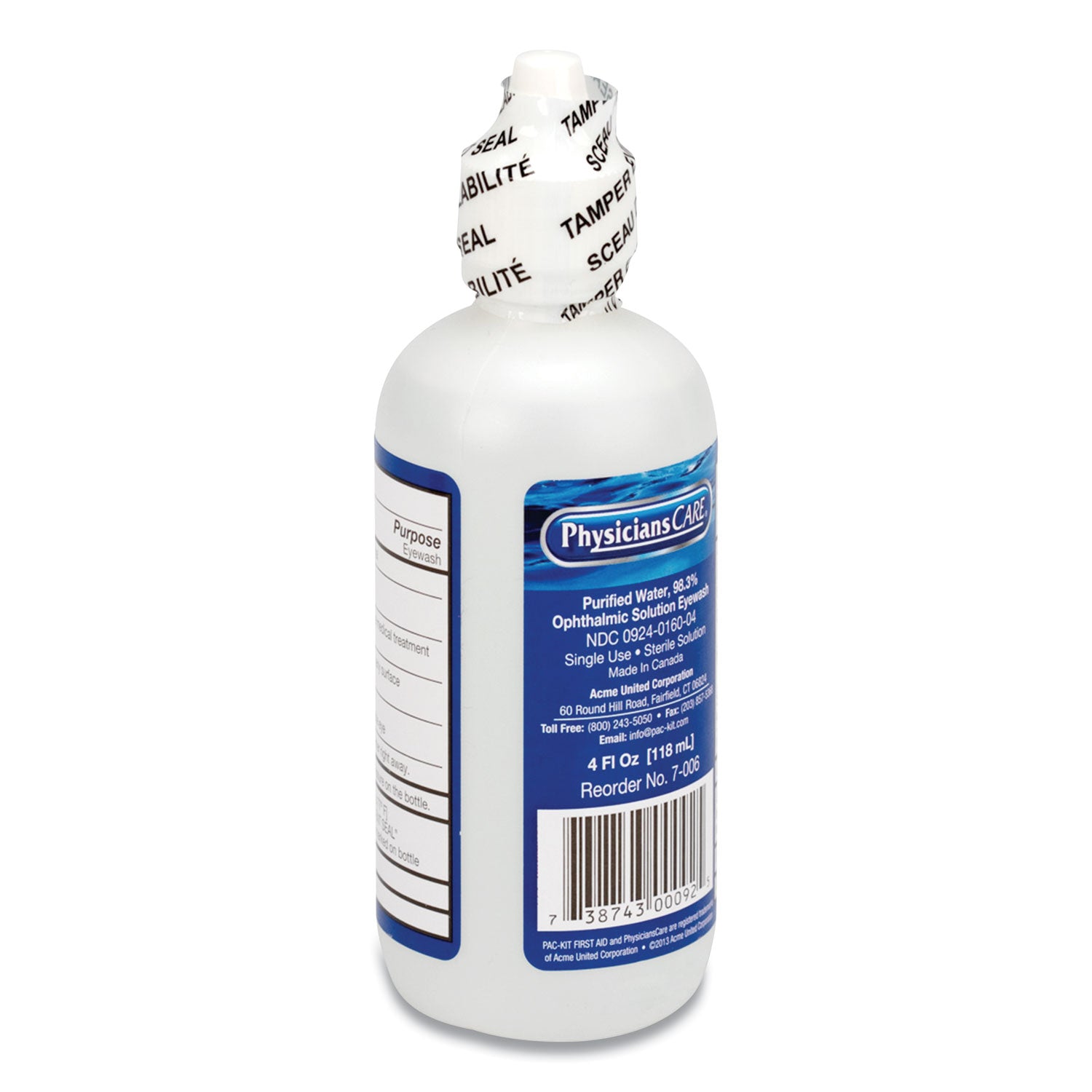 PhysiciansCare First Aid Refill Components Disposable Eye Wash, 4 oz Bottle (340204)