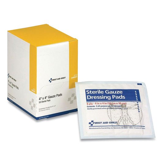 First Aid Only Sterile Gauze Pads, 4 x 4, 50/Box (J213)