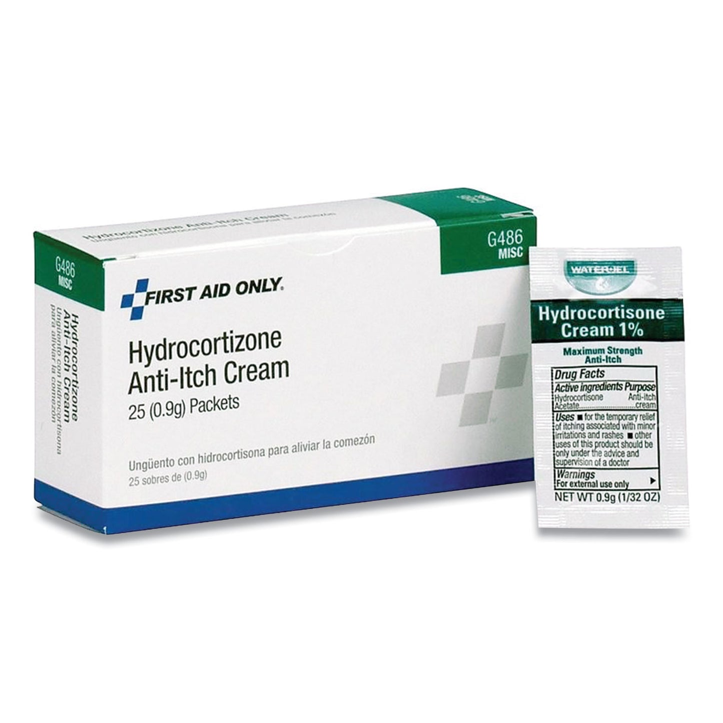 First Aid Only Hydrocortisone Anti-Itch Cream, 0.03 oz Packet, 25/Box (G486)