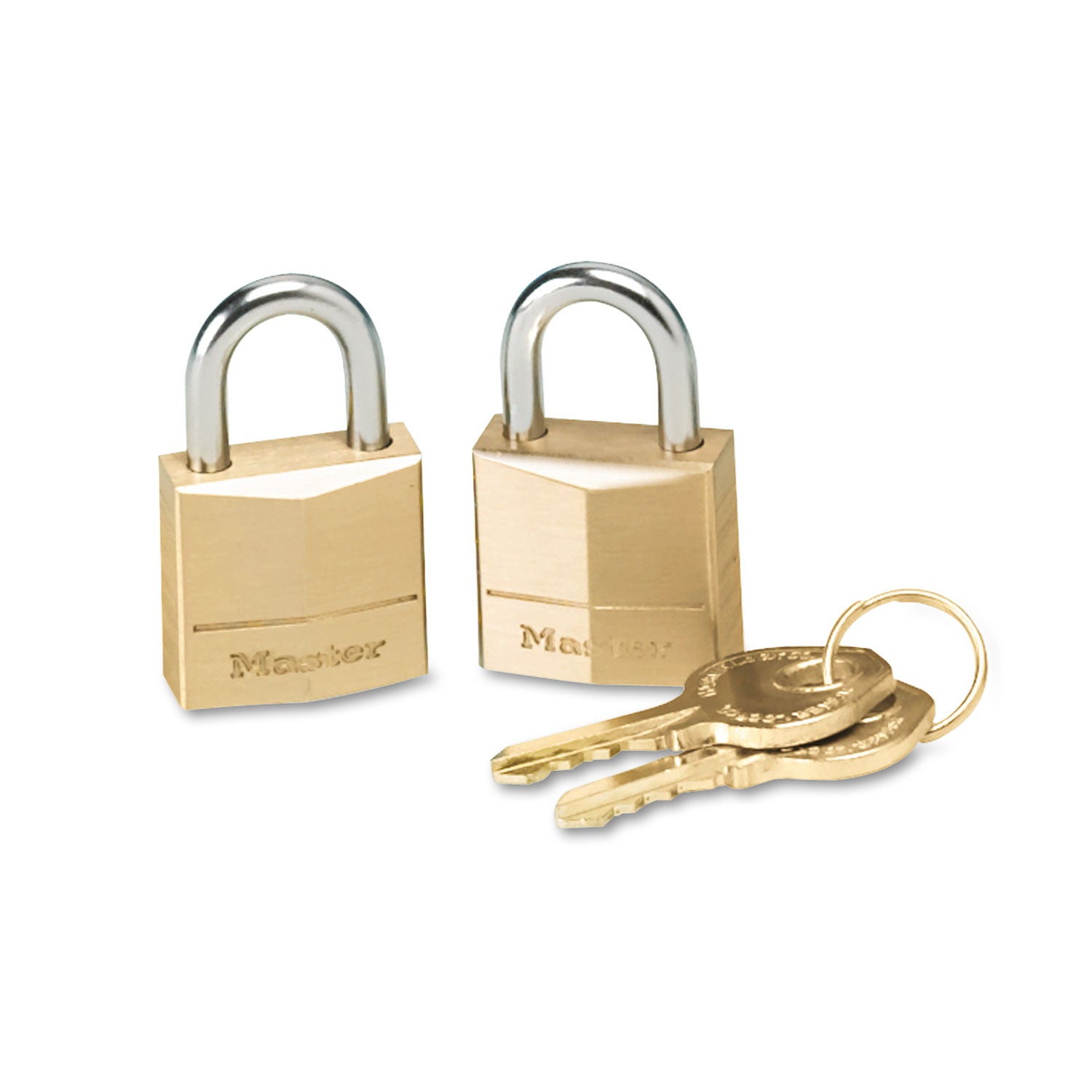 Master Lock Three-Pin Brass Tumbler Locks, 0.75" Wide, 2 Locks and 2 Keys, 2/Pack (120T)