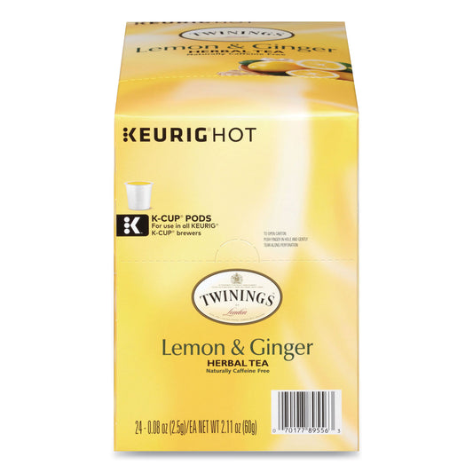 TWININGS Tea K-Cups, Lemon Ginger, 0.11 oz K-Cups, 24/Box (89556)