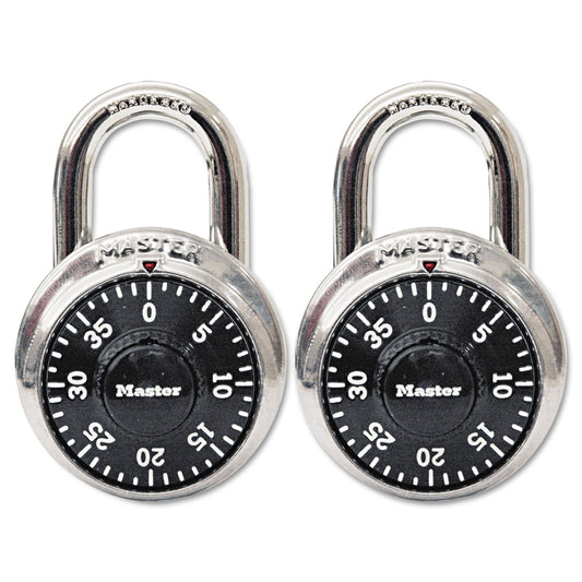 Master Lock Combination Lock, Stainless Steel, 1.87" Wide, Silver/Black, 2/Pack (1500T)