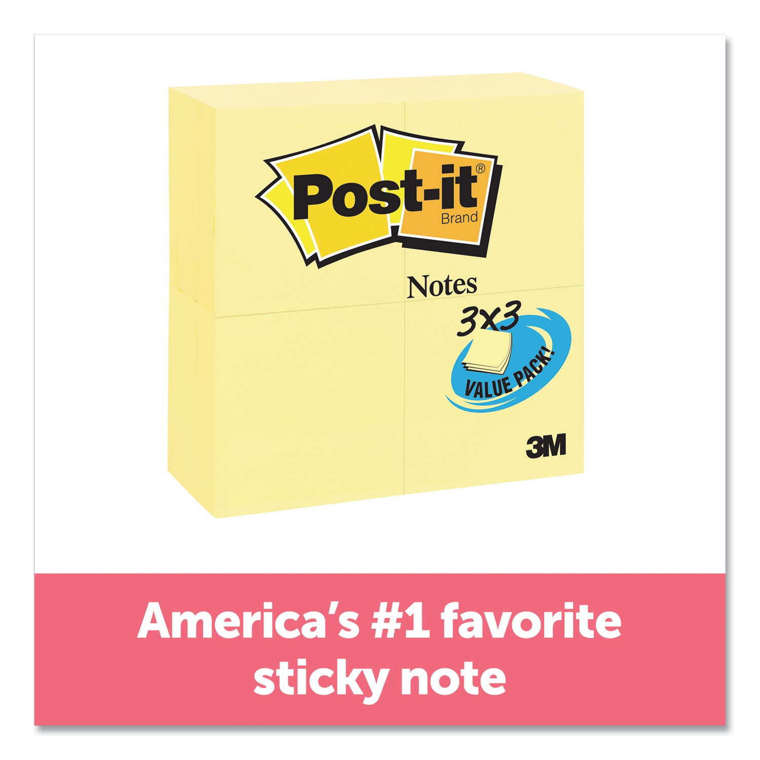 Post-it Original Pads in Canary Yellow, Value Pack, 3" x 3", 100 Sheets/Pad, 24 Pads/Pack (65424VAD)