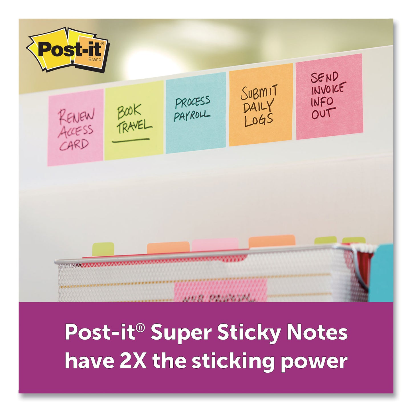 Post-it Pads in Supernova Neon Collection Colors, 2" x 2", 90 Sheets/Pad, 8 Pads/Pack (6228SSMIA)