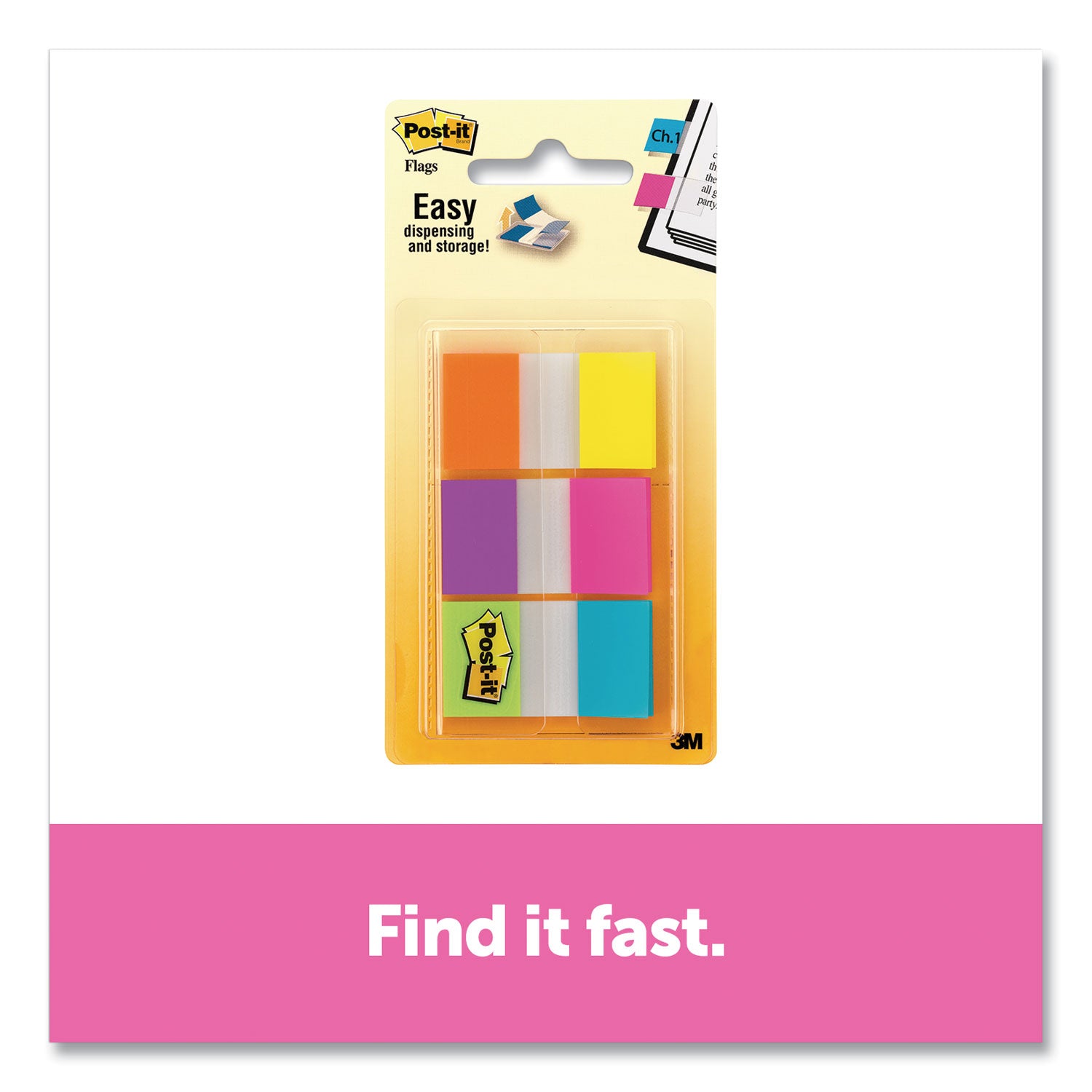 Post-it Page Flags in Portable Dispenser, Assorted Brights, 60 Flags/Pack (680EGALT)