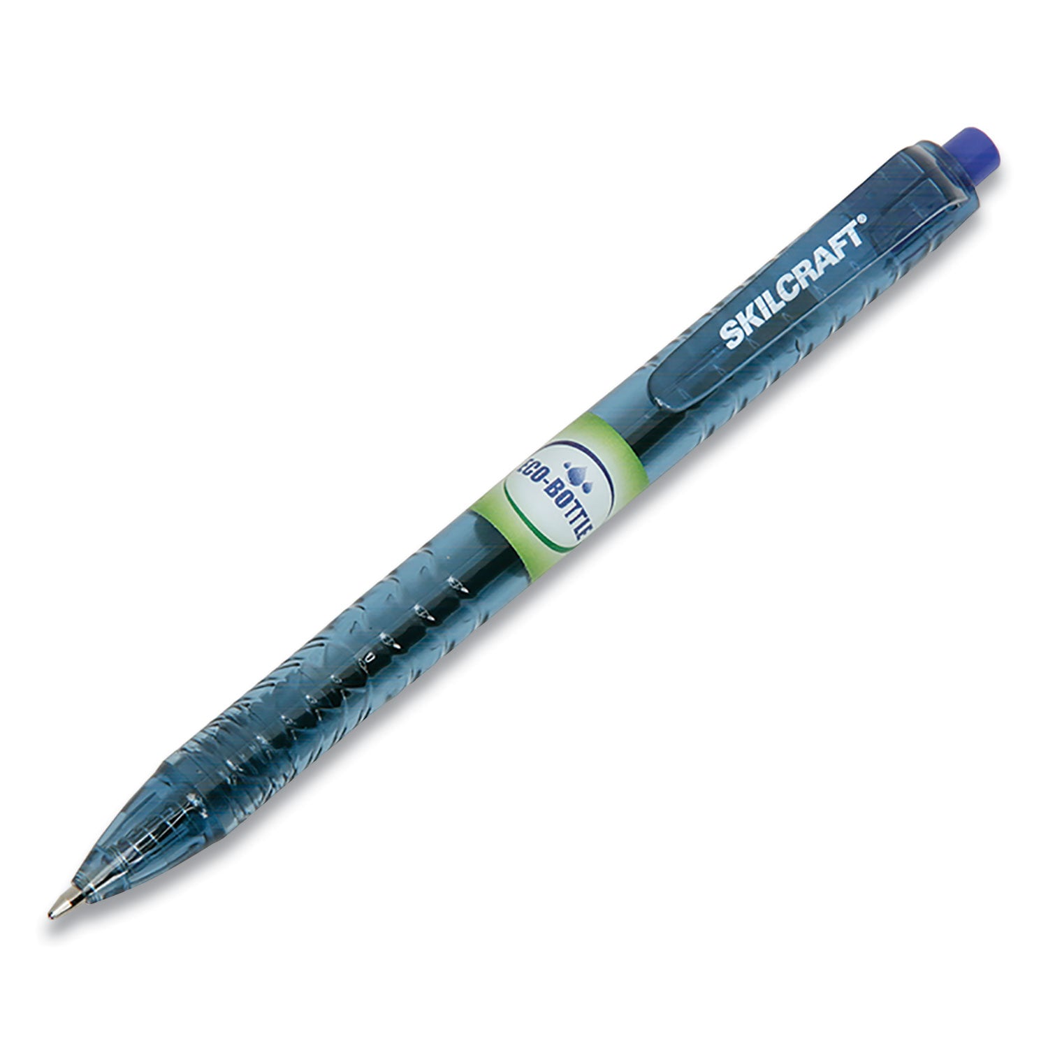 AbilityOne 7520016827168, SKILCRAFT Recycled Water Bottle Ballpoint Pen, Retractable, Fine 0.5 mm, Blue Ink, Clear Barrel, Dozen