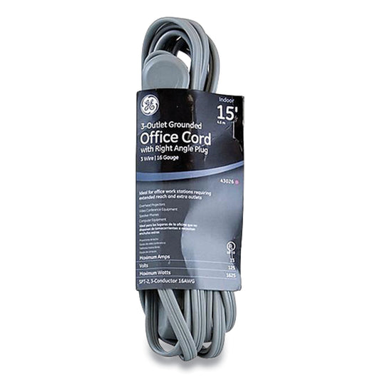 GE Power Strip, 3 Outlets, 15 ft Cord, Gray (43018)