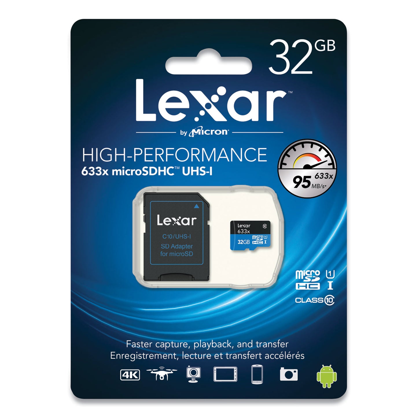 Lexar microSDHC Memory Card with SD Adapter, UHS-I U1 Class 10, 32 GB (LMI32GBNL633)