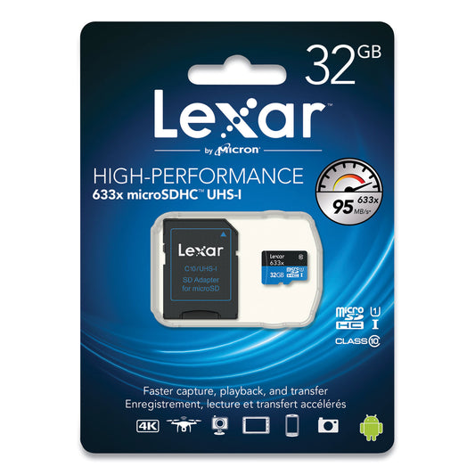 Lexar microSDHC Memory Card with SD Adapter, UHS-I U1 Class 10, 32 GB (LMI32GBNL633)
