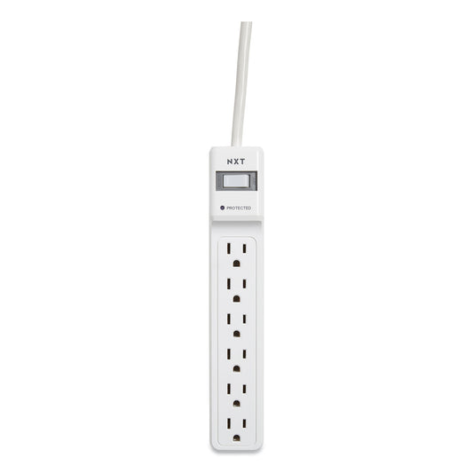 NXT Technologies Surge Protector, 6 AC Outlets, 2.5 ft Cord, 500 J, White, 2/Pack (24324332)